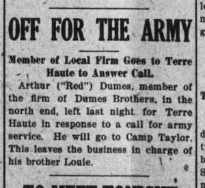 Arthur Dumes, Off For The Army. Daily Republican Register June, 18 1918